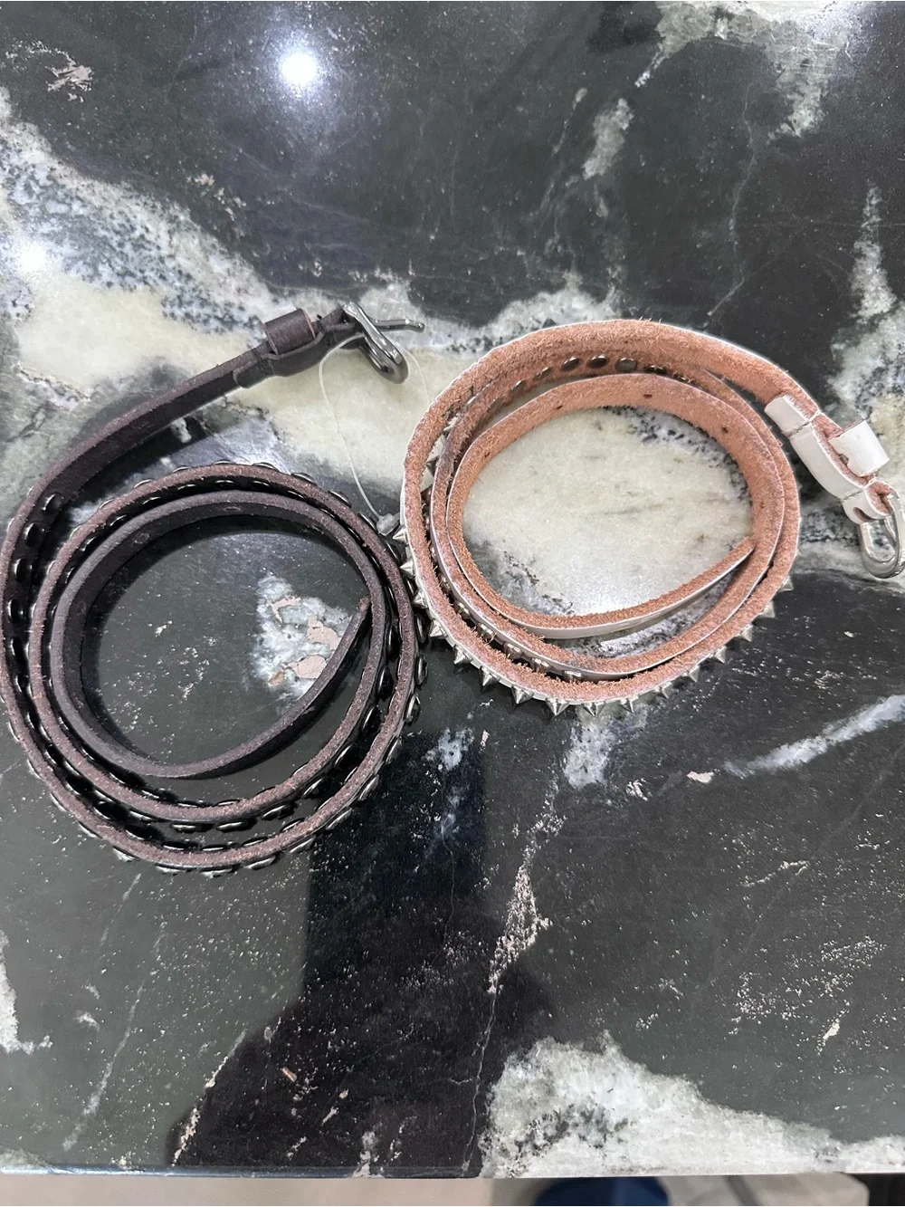 Joe's Jeans  Studded, Leather Belts in Dark Brown and White, set of 2